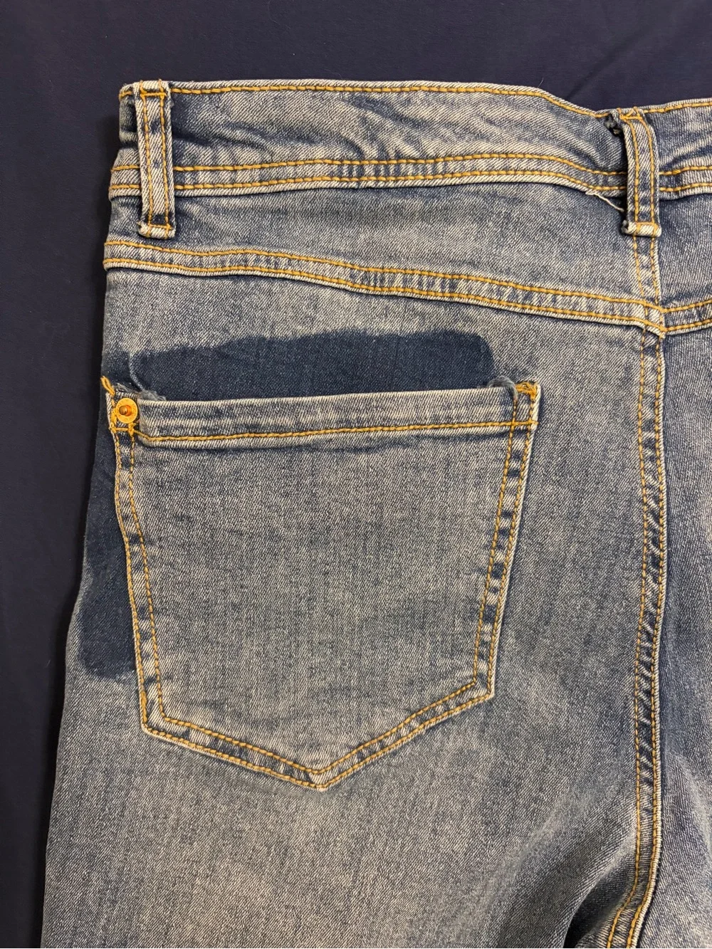 Womens Faded Blue Denim Bermuda Shorts with Indigo Trim Size 12